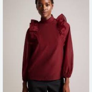 Ted Baker Burgundy Ruffle Top